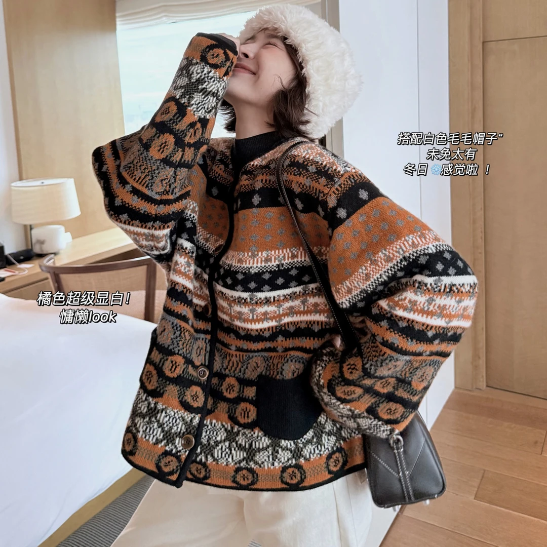 圣诞必备 重磅来袭～！ 纯zheng设计师AU费尔岛系列 印花针织