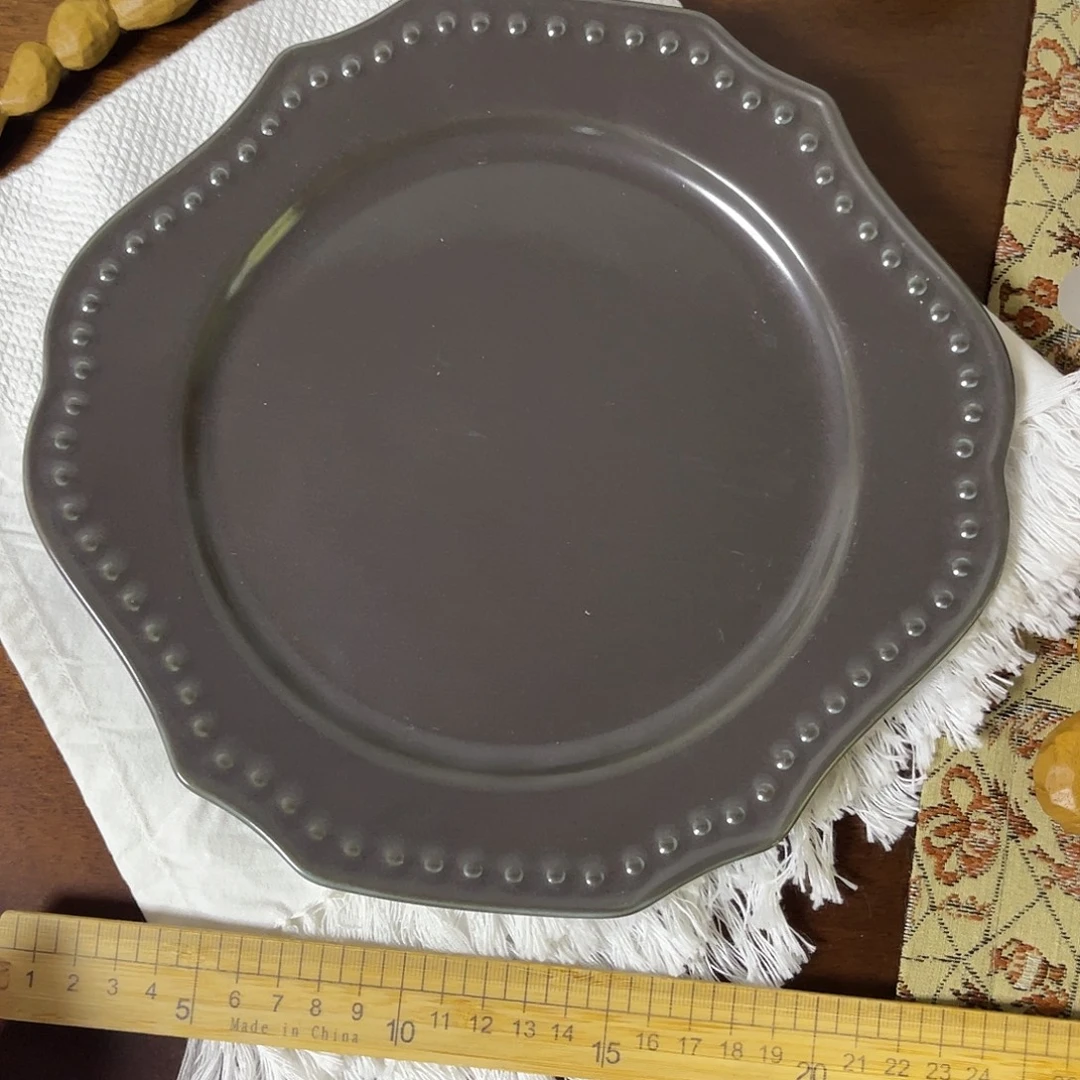 瓷片灰釉珠珠多边西餐盘29
