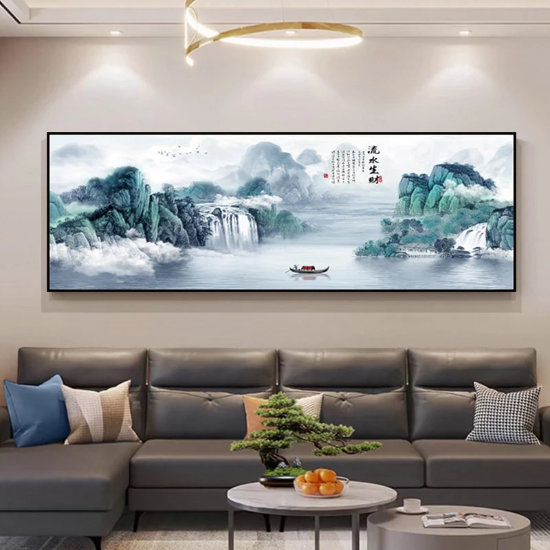 DA-009流水生财客厅背景墙挂画沙发背景装饰画山水画镶钻捡漏4