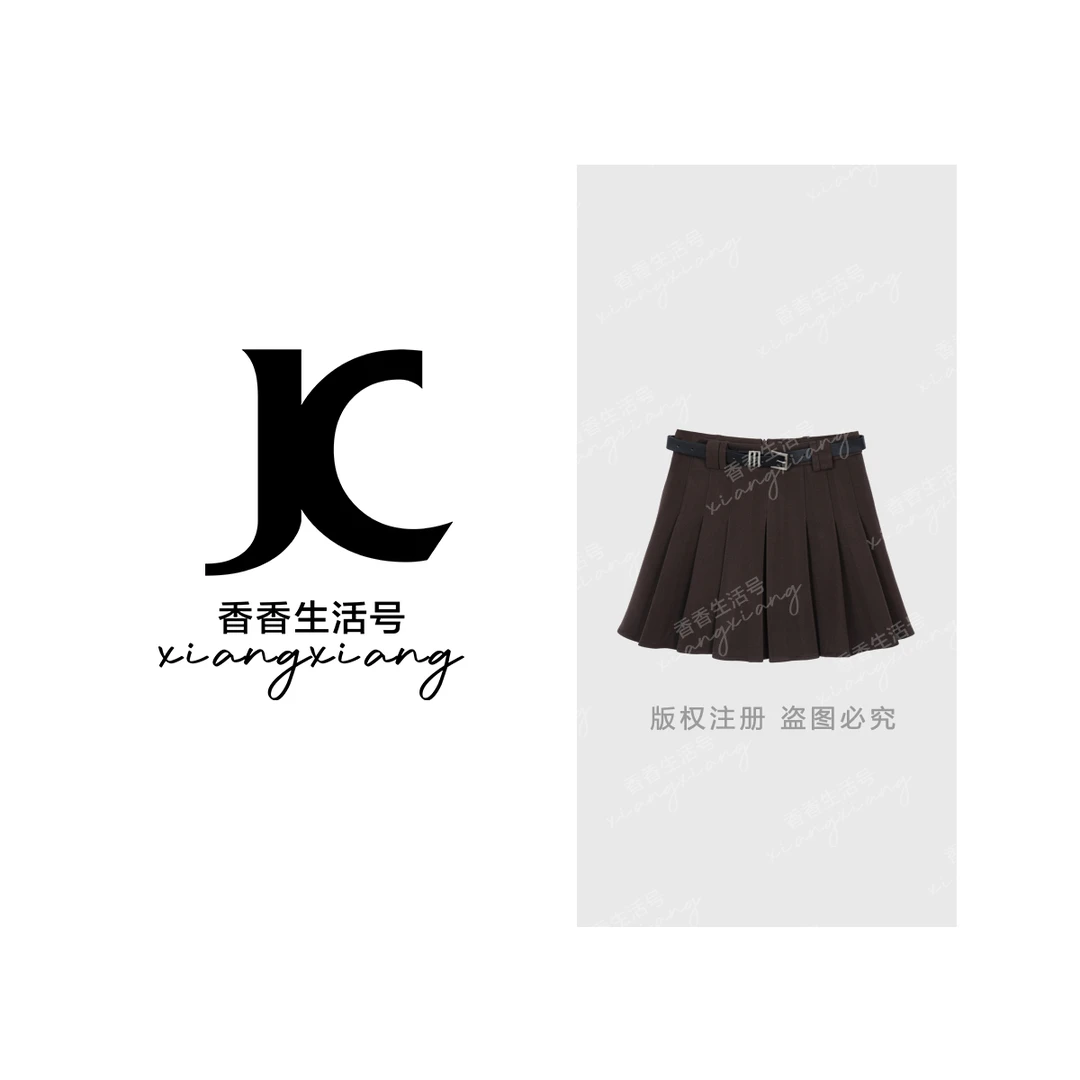 “绒绒细语”2025秋季新款琥珀流光百褶半身裙cc0089