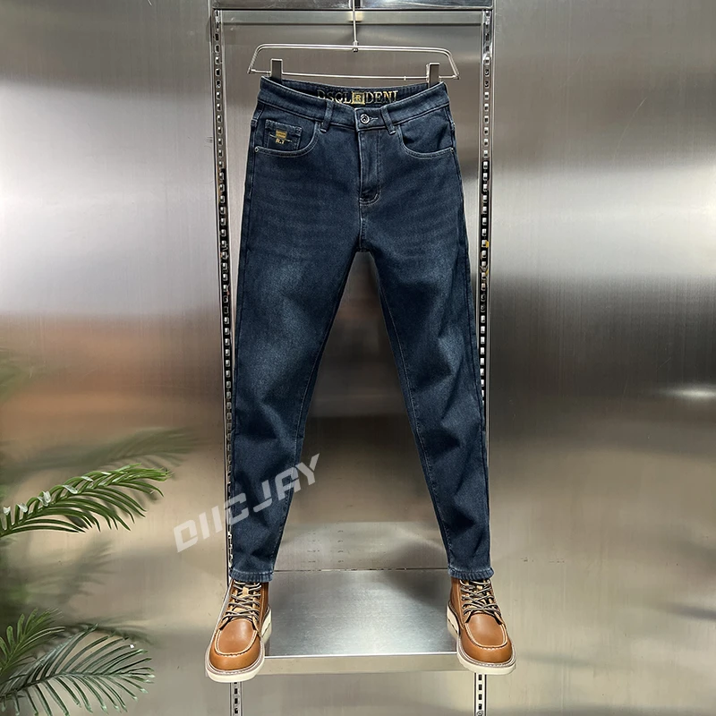 【加绒】秋冬轻奢男士牛仔裤时尚复古潮流舒适保暖百搭小直筒休闲裤