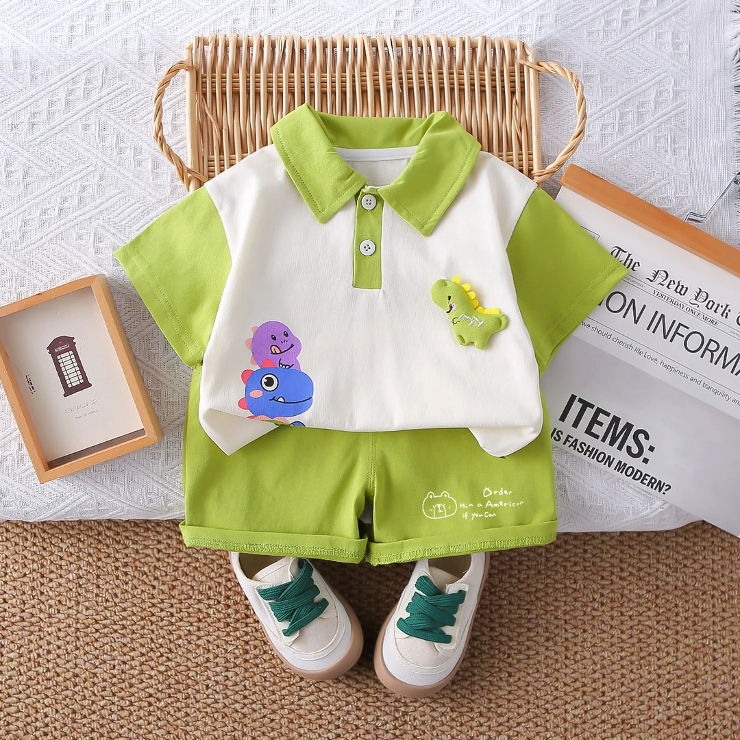 儿童polo衫套装拼色夏季短袖短裤翻领男童女童休闲套装童