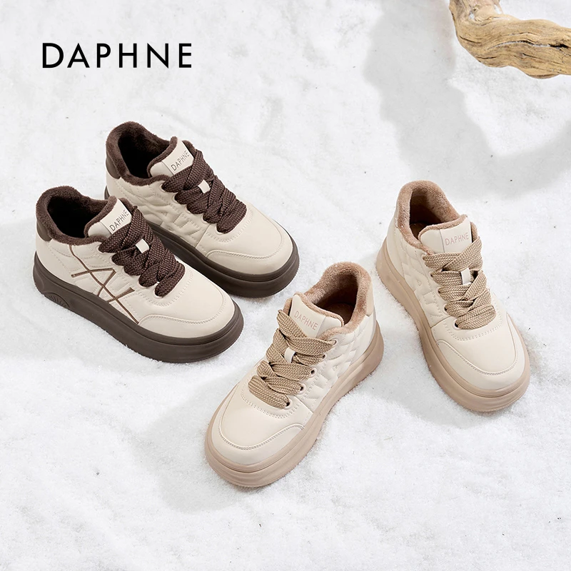 达芙妮冬季新款加绒保暖休闲鞋2025新款时尚复古增高高帮鞋