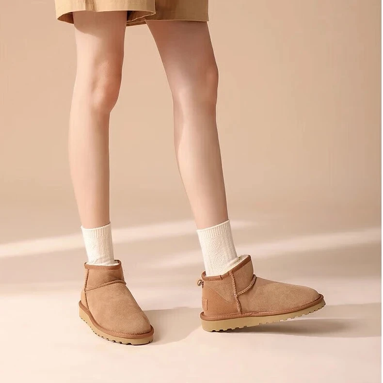 【平底】-周冬雨同款mini桑坡雪地靴短靴皮毛一体冬季防滑真皮焦作