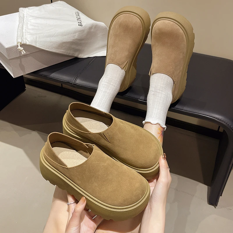 春秋外穿2025新款百搭颖星款复古松糕鞋一脚蹬博肯鞋潮鞋