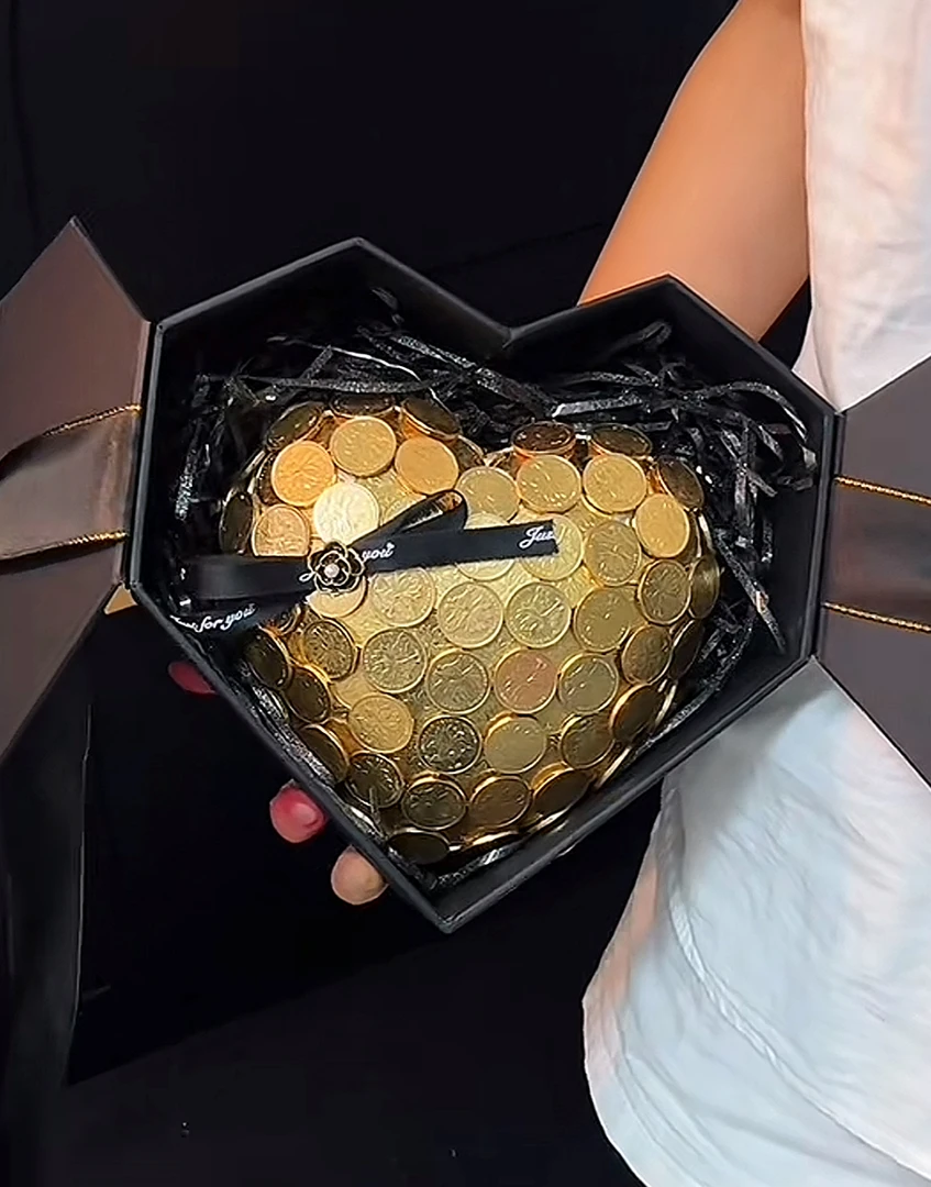 爱心硬币立体摆件diy材料包金色爱心硬币自制粘贴摆件男女友礼物