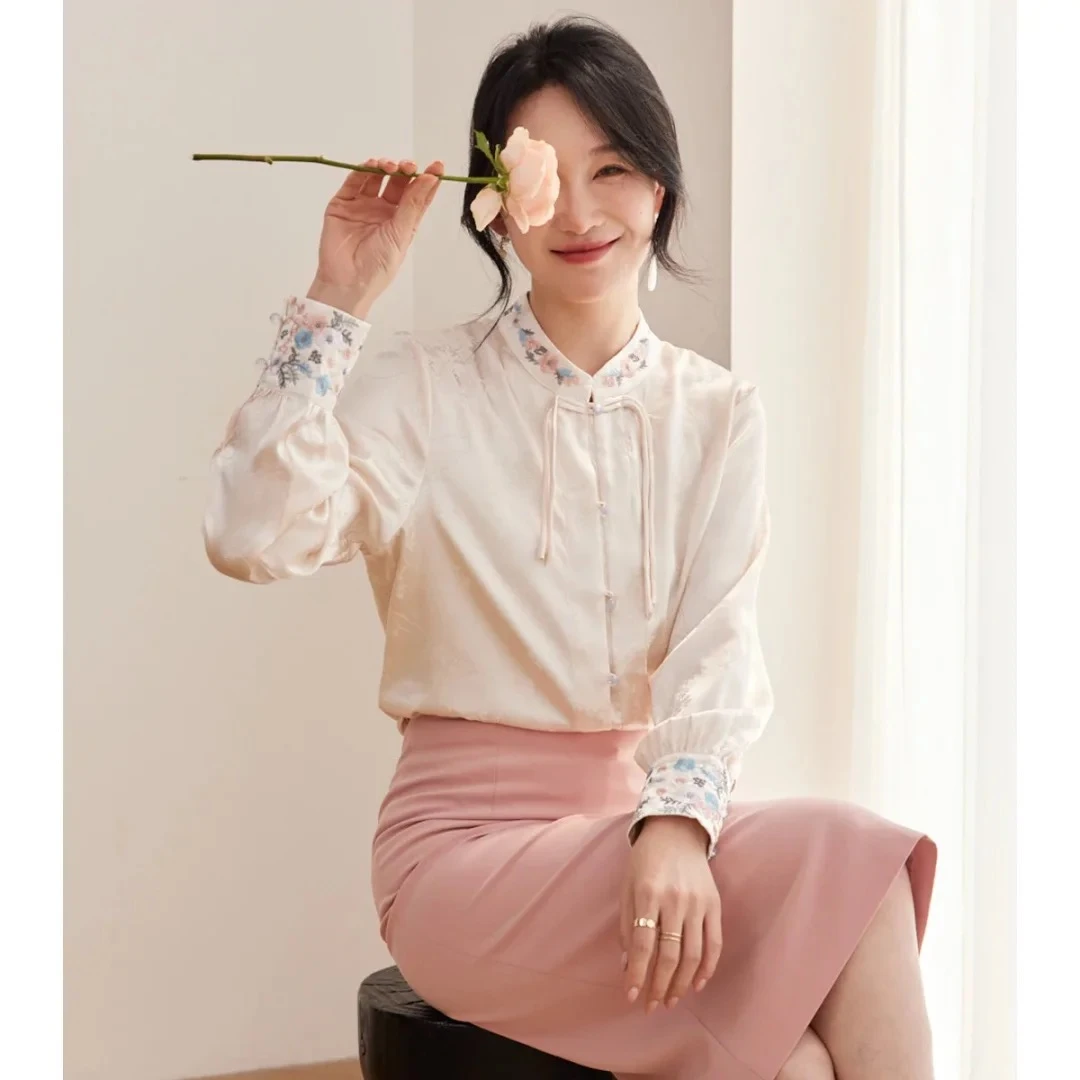 JIRUIMAN/吉瑞曼春秋新中式高级感盘扣国风印花衬衫S072