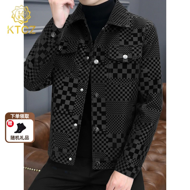 KTCZKTCZ春秋季翻领格子夹克2025年新款潮流韩版修身时尚外套男款
