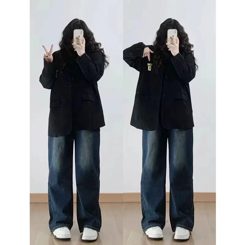 2-300斤胖mm直筒牛仔裤女春秋2025新款大码女装显瘦阔腿裤女裤子