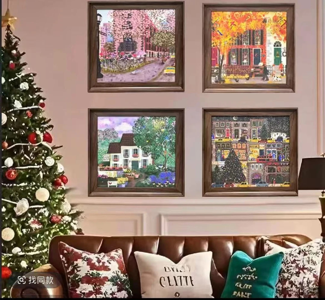 Q327法式中古风时尚四联餐厅客厅轻奢卧室挂画装裱实物鎏金画