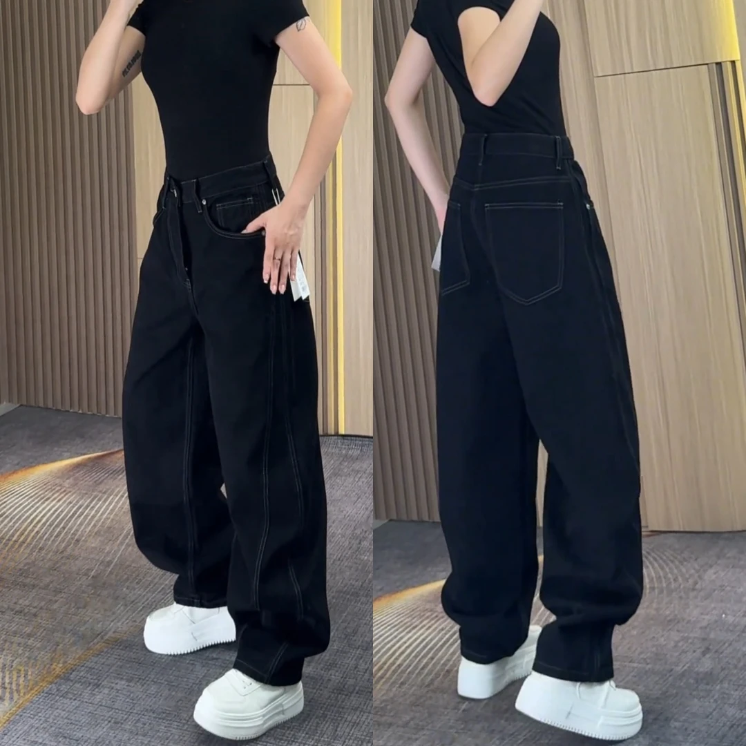 爆款时尚弯刀设计休闲牛仔裤宽松高品质男女同款潮流简约百搭长裤