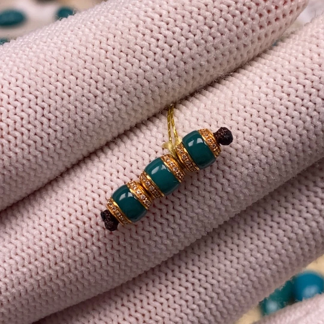 18K金镶嵌绿松石汉堡珠Aa243/5mm