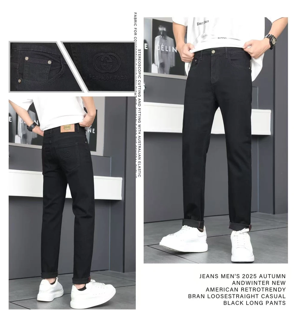 5538夏季新款男士小直筒黑牛仔裤