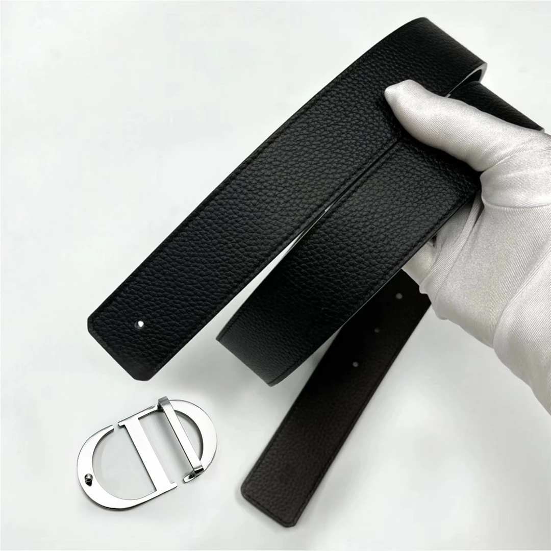 【CD扣】高档黑色百搭轻奢男士双面真牛皮平滑板扣裤腰带皮带真皮