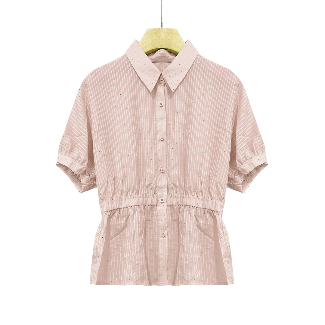 夏季新品！女士夏季时尚烫钻衬衫短袖F532