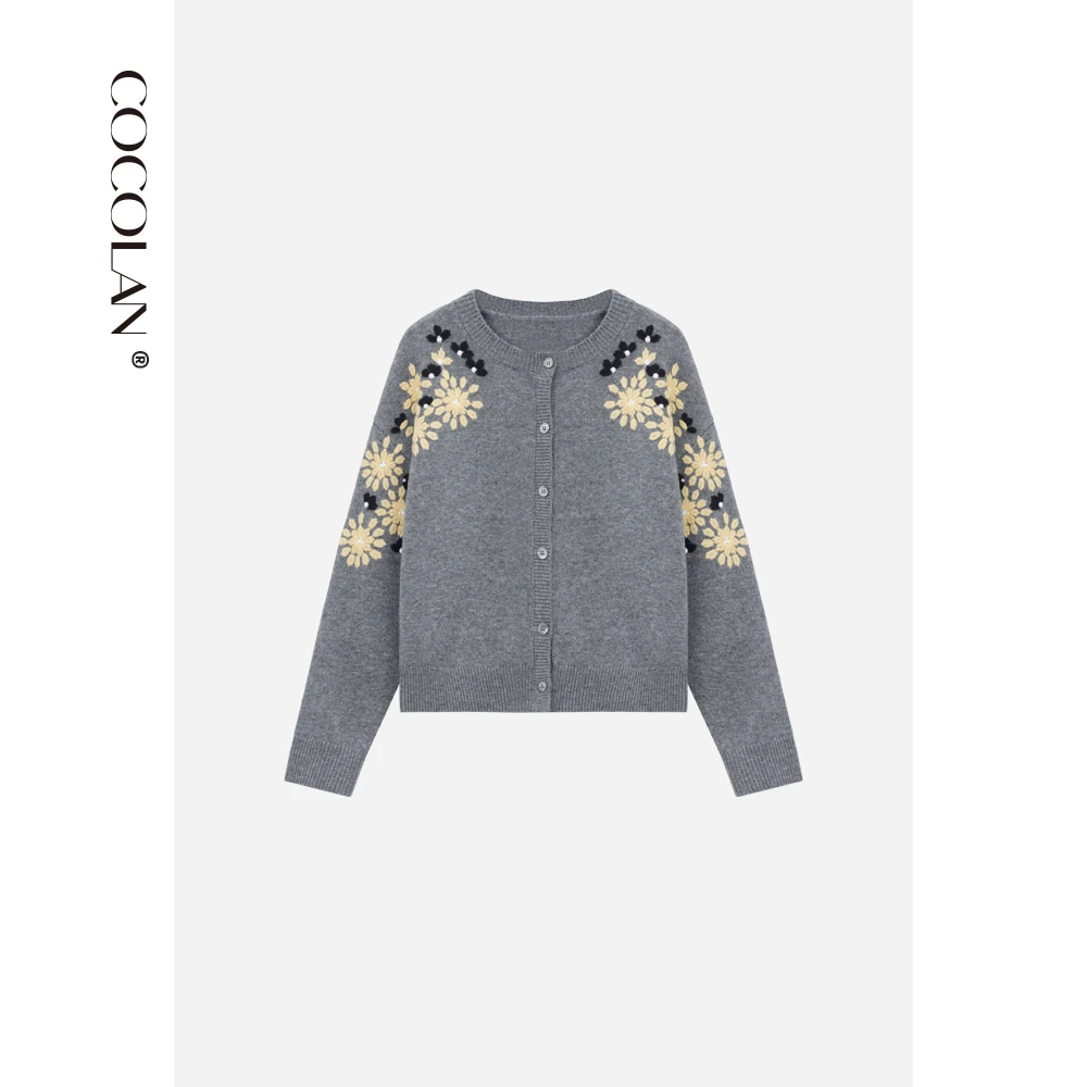 【艺洋穿搭】绵羊毛开衫绣花开衫毛衣纯色女CL6MY5622