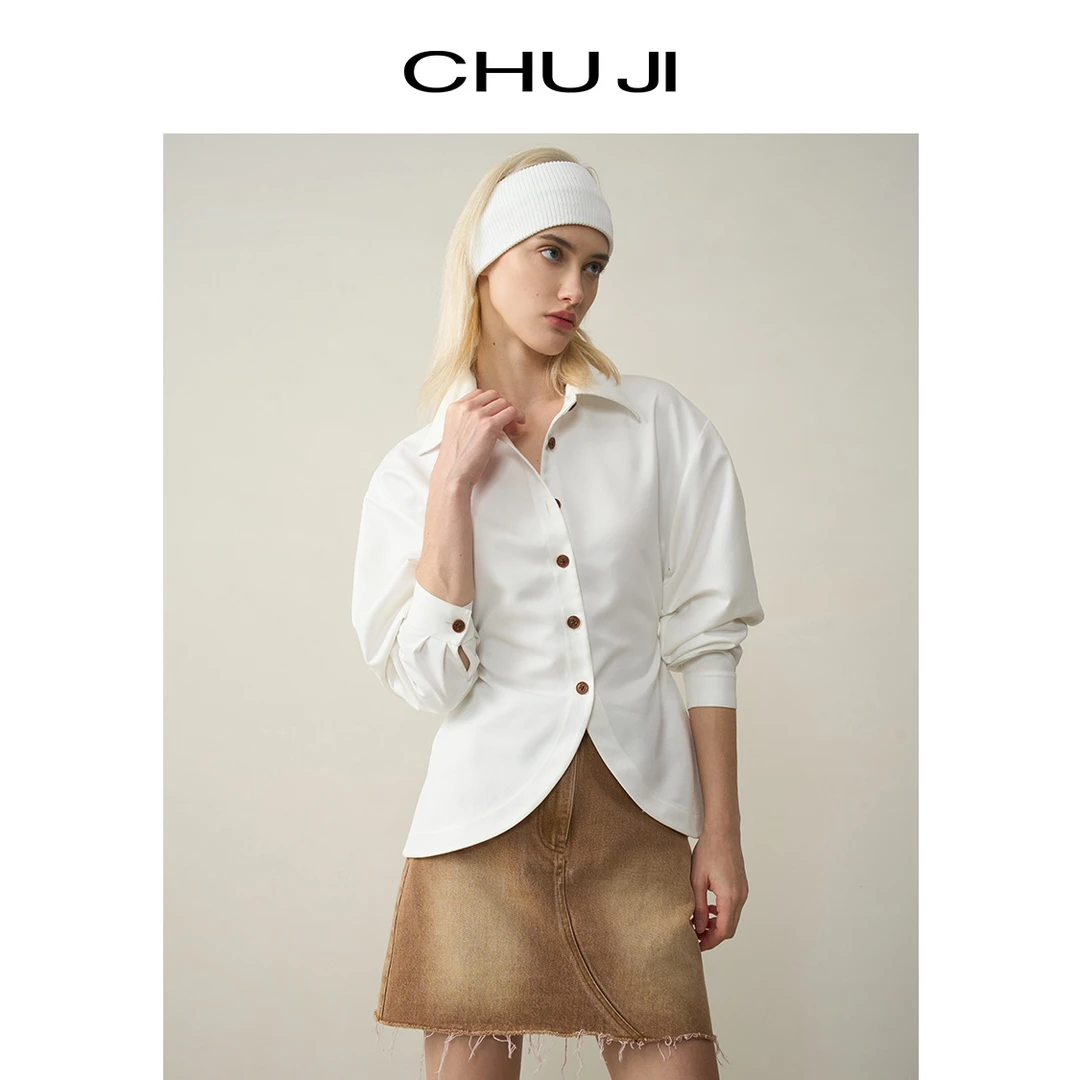 【刘令姿同款】出迹高级感法式白色衬衫女上衣长袖衬衣-E1Y1882D