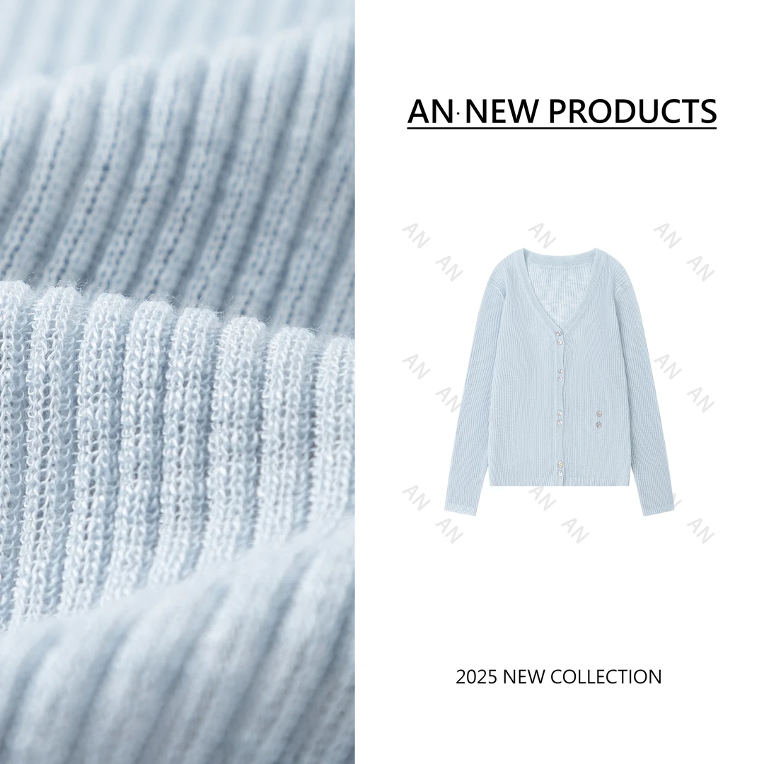 C03306温柔宽松小清新V领设计感单排扣长袖针织开衫防晒外套