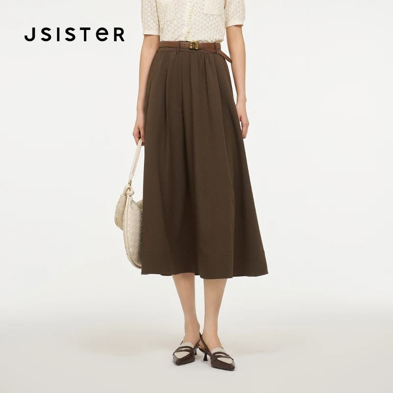 jsister 夏装新款 JS女装时尚咖色精致A字中裙