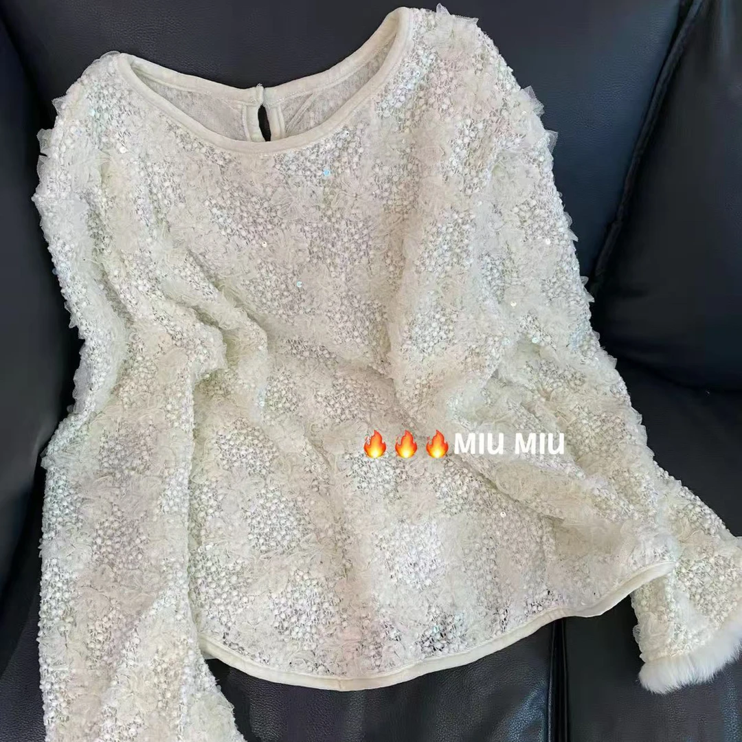 73520重工花朵亮片貂毛袖口