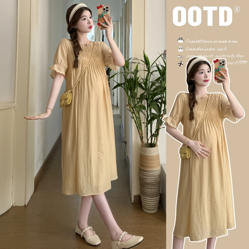 Y3334#2.20孕妇夏装连衣裙中长款宽松外出洋气潮妈孕妇装裙子