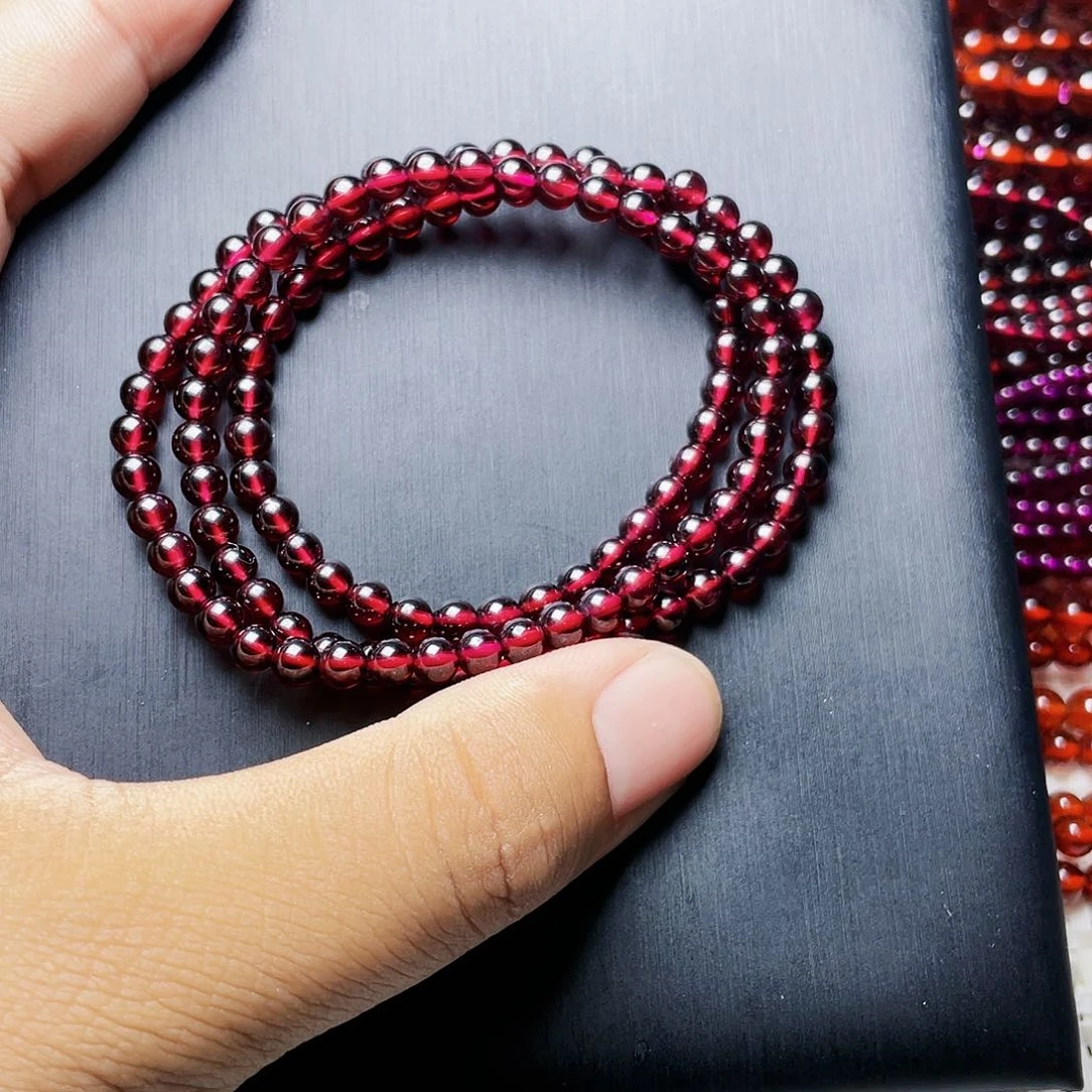 石榴石手链未镶嵌福利4.6MM高品质酒红三圈