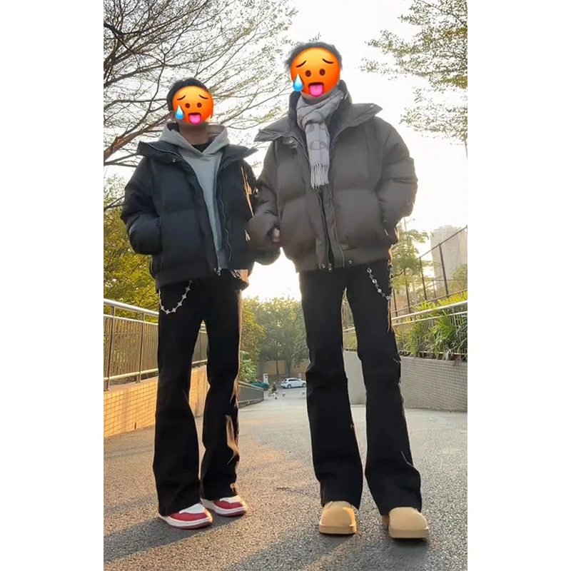 黑色微喇叭牛仔裤男款秋冬潮牌提裆显瘦裤子美式高街弹力弯刀长裤