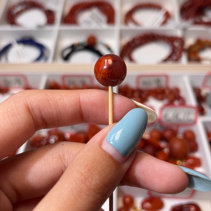 南红玛瑙合金玫红火焰纹12.5+mm单珠