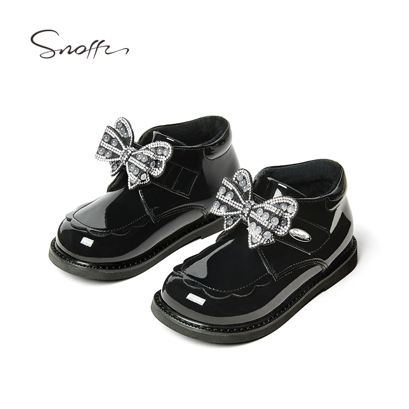 【断码捡漏】斯纳菲女童公主鞋儿童皮鞋冬季小女孩黑色加绒棉靴