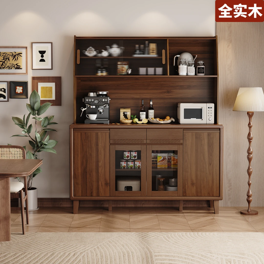 全实木餐边柜靠墙一体储物柜客厅置物柜家用厨房橱柜高柜2025新款