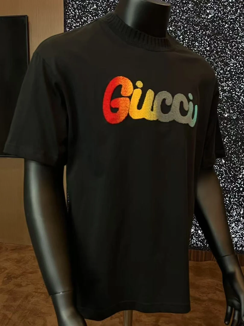 夏季新轻奢潮流百搭时尚字母牙刷刺绣宽松男女同款纯棉短袖