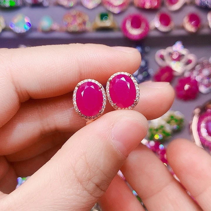 ✎***ـ红宝石银S925镶嵌耳饰