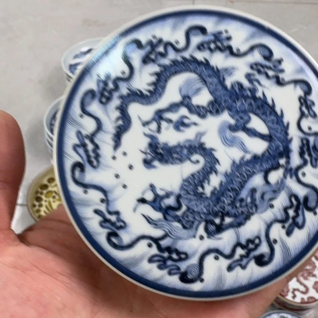 杯青花海水龙盖置