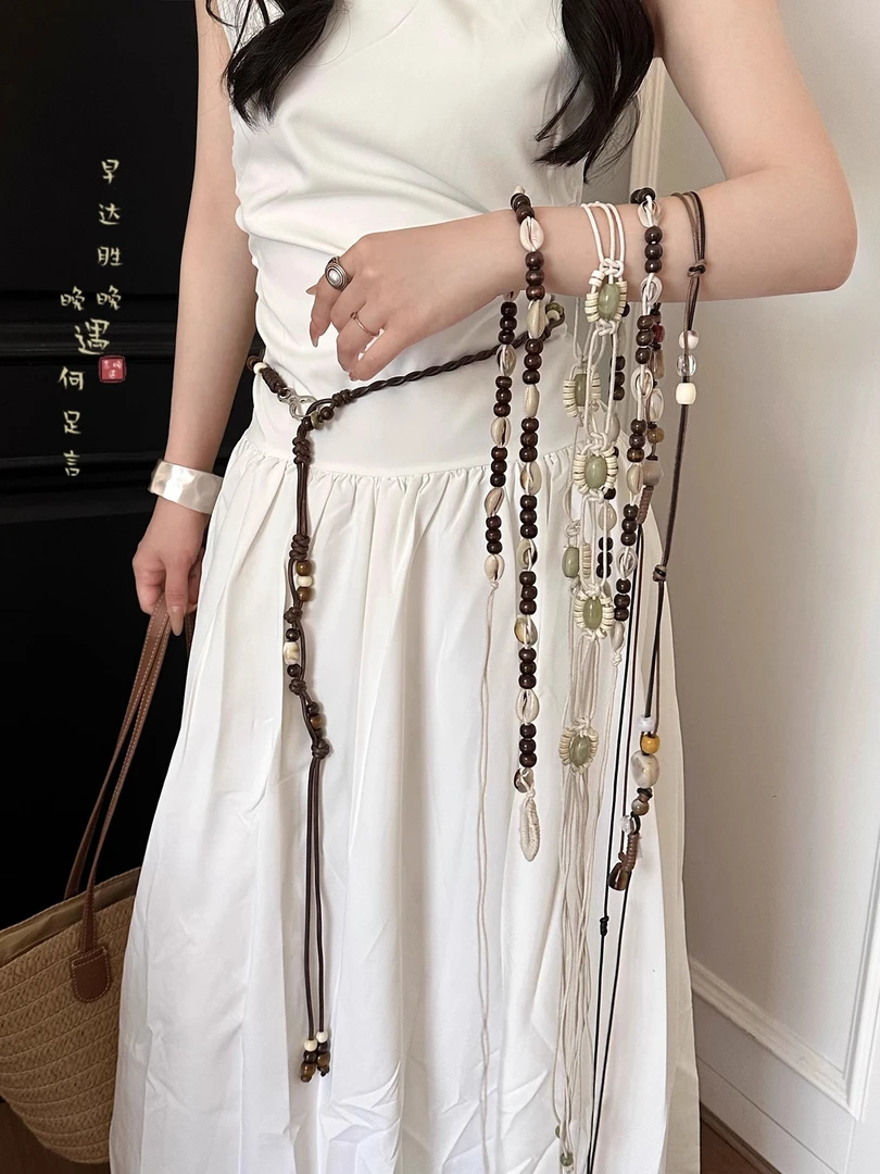 波西米亚棕色腰链女配连衣裙装饰腰带配牛仔裤腰绳复古腰间配饰品