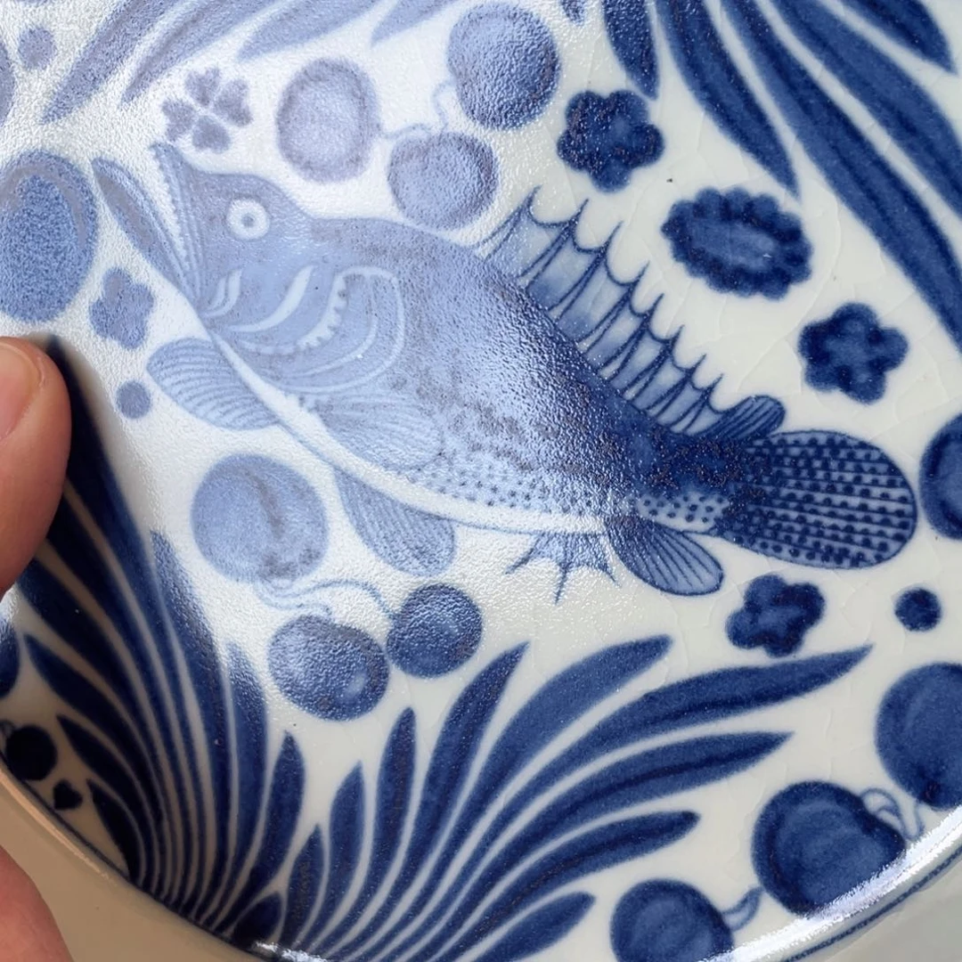 瓷片景德镇青花鱼藻纹大壶承