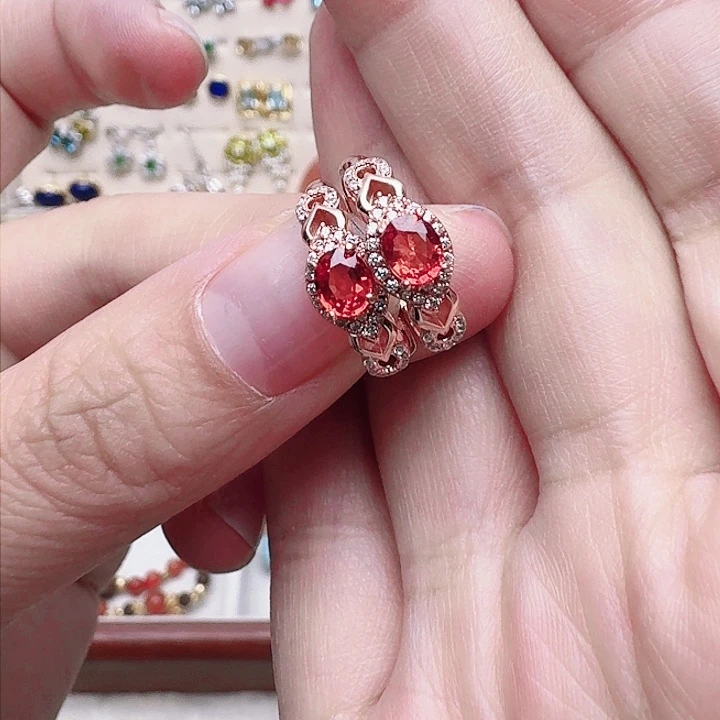 蓝宝石耳饰银S925镶嵌