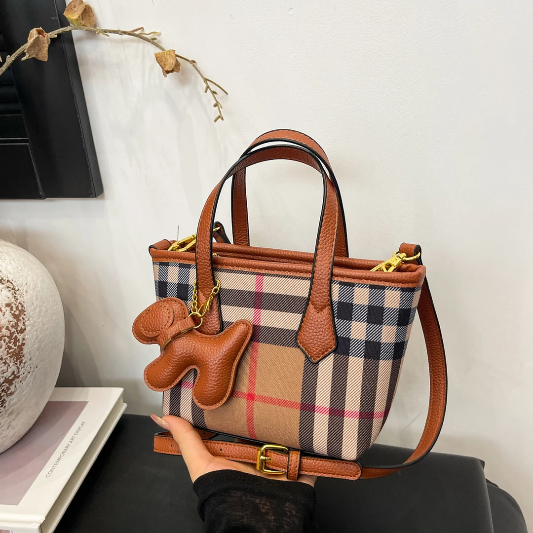 大牌风通勤手提小包包欧美老钱风质感格子包优雅气质女式包单肩包