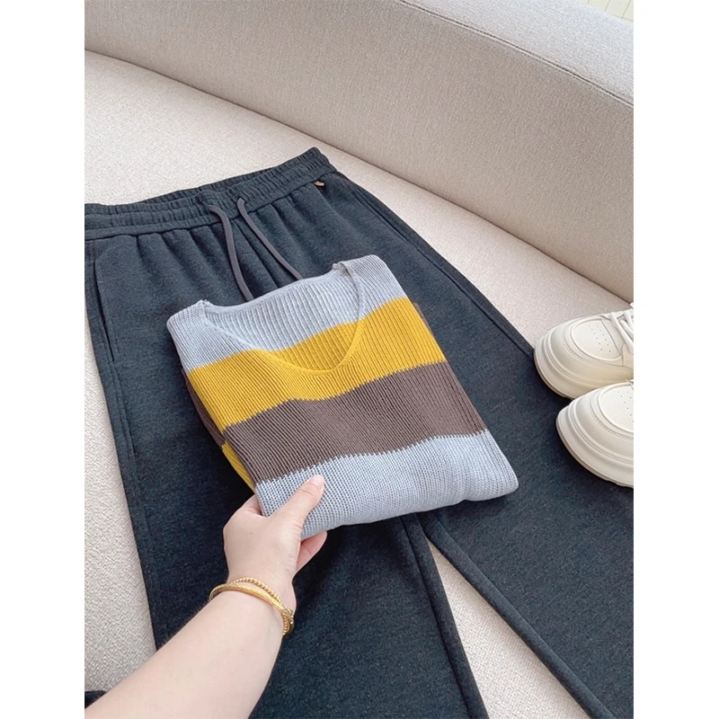 【丹姐家~秋叶黄条纹~】早秋氛围感撞色羊毛针织衫