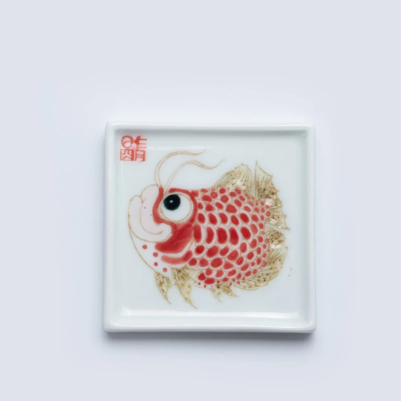 昨明·景德镇手绘龙鱼杯垫茶托简约中式陶瓷茶具创意