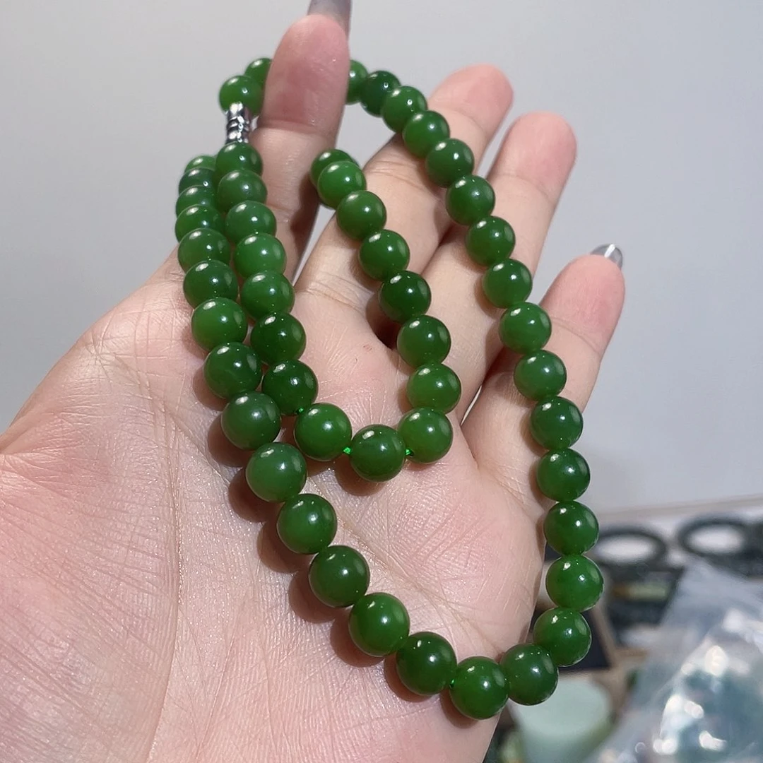 手链未镶嵌和田玉（碧玉）8 辣阳绿 俄老料 56