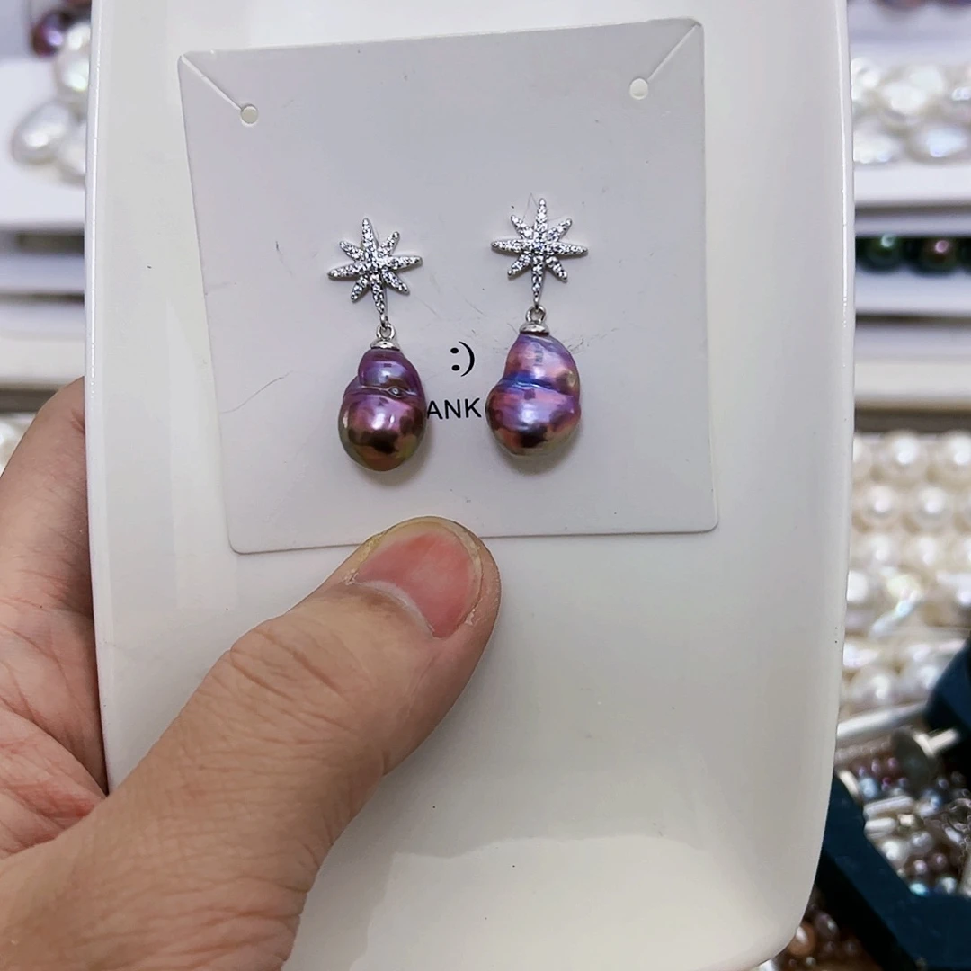 淡水珍珠耳饰银S925镶嵌h***y