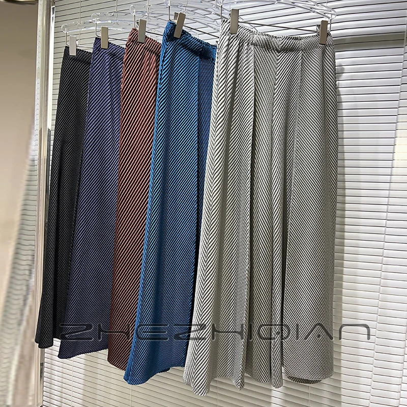 三宅褶皱宽松龙鳞褶时尚感显瘦阔腿裤气质慵懒风弹力松紧大脚裤