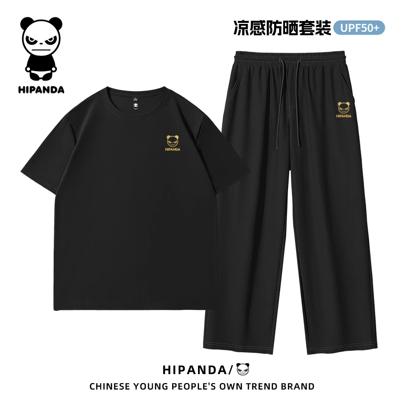 HiPanda你好熊猫冰丝格纹休闲套装男2025新款短袖短裤高级感穿搭B