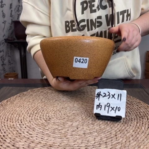 紫砂花盆柴烧中号窝口圆盆0420