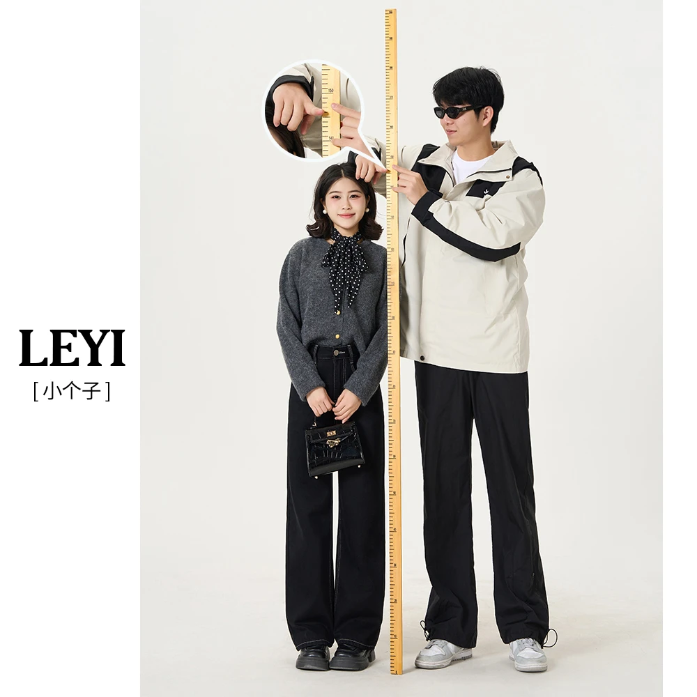 Space Password黑色牛仔裤小个子2025春季新款高腰显瘦阔腿裤女装