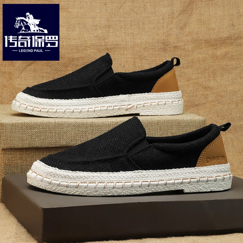 传奇保罗正版帆布男鞋冬季薄款一脚蹬布鞋男士低帮软底懒人鞋秋季