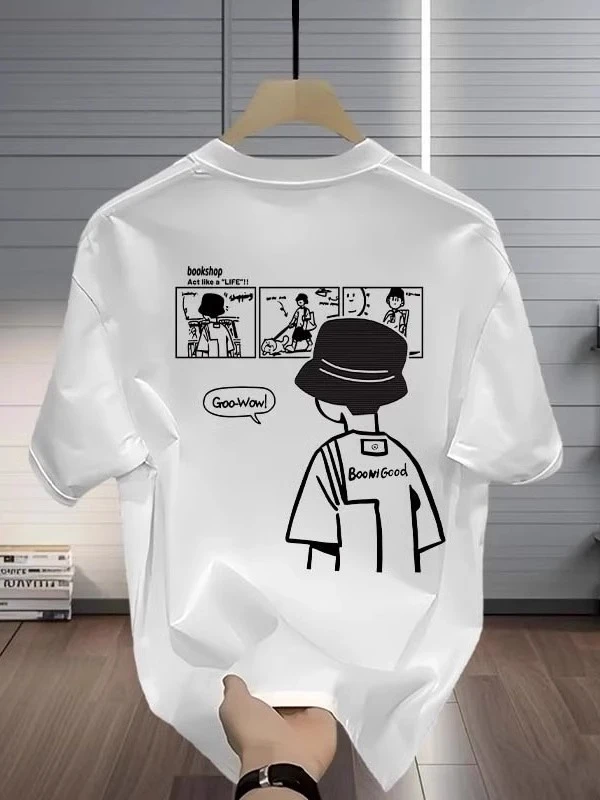 欧货高端短袖T恤女男潮流个性图案设计圆领百搭重磅纯棉半袖上衣