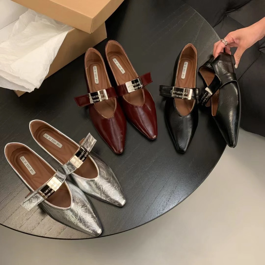 增高夏季玛丽珍跟鞋女鞋粗跟时尚单鞋复古尖头玛丽珍鞋内增高