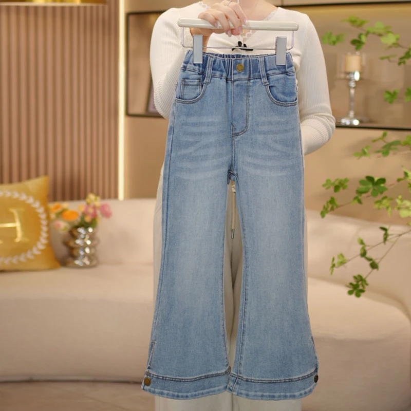 【闺蜜家】女童春季2025新款时尚韩系洋气设计感微喇牛仔裤-7567