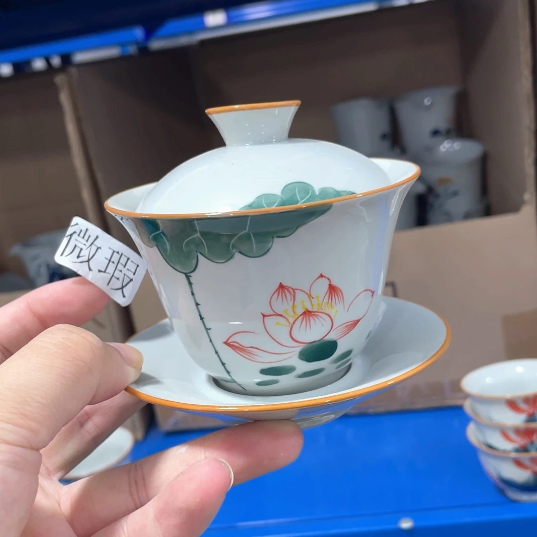 釉下手绘茶具微瑕